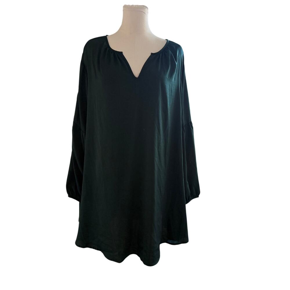 NWT Old Navy 4X Forest Emerald Green Satin Tunic Blouse Balloon Sleeve Fall